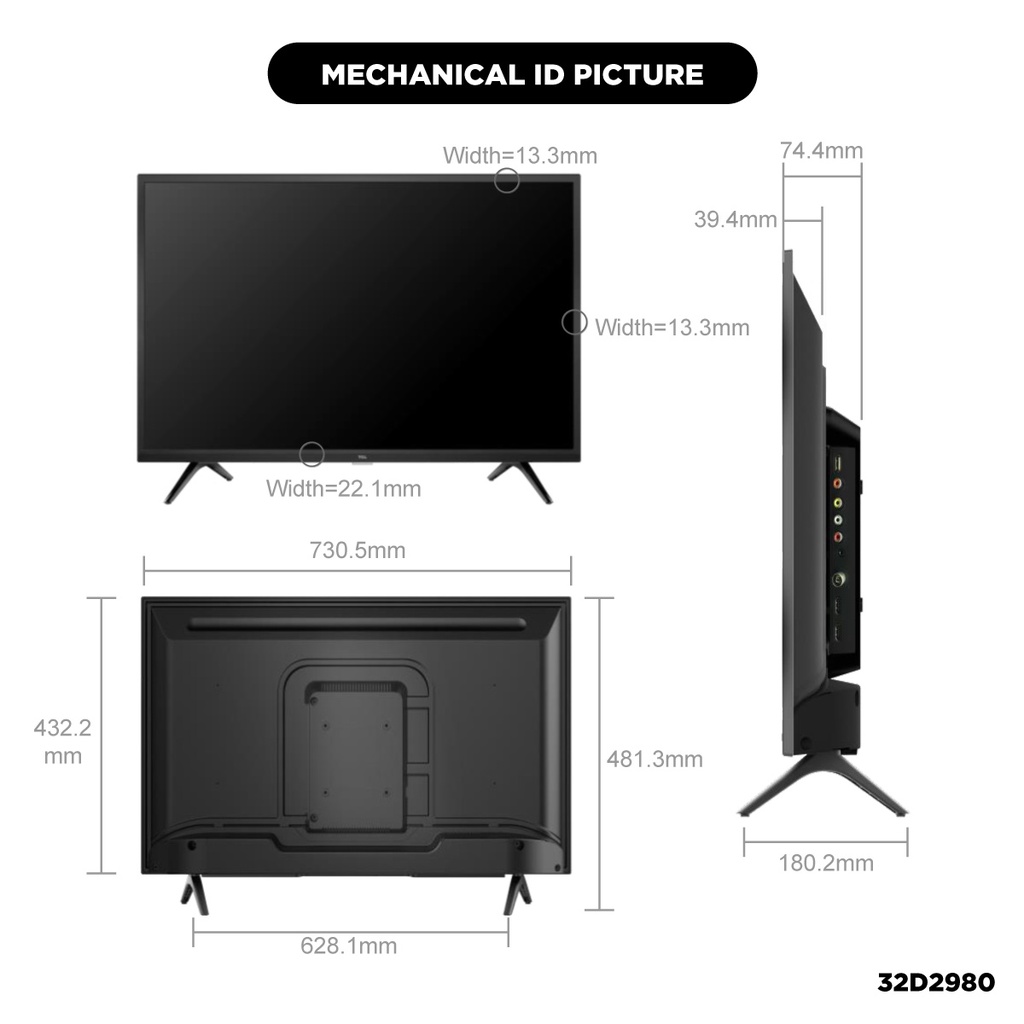 ข้อมูลเกี่ยวกับ TCL ทีวี 32 นิ้ว LED HD 720P ดิจิตอลทีวี รุ่น 32D2980 - DVB-T2- AV In-HDMI-USB-Slim ใช้งานง่าย ตอบโจทย์ทุกบ้าน ในราคาคุ้มค่า