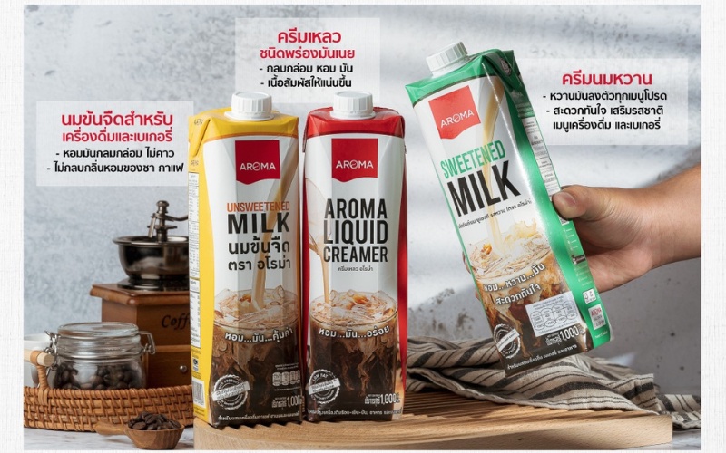 ข้อมูลเกี่ยวกับ Aroma ครีมเหลว อโรม่า (ครีมเทียมข้นจืด ชนิดพร่องมันเนย) (Aroma Liquid Creamer) (1,000 มล./1 กล