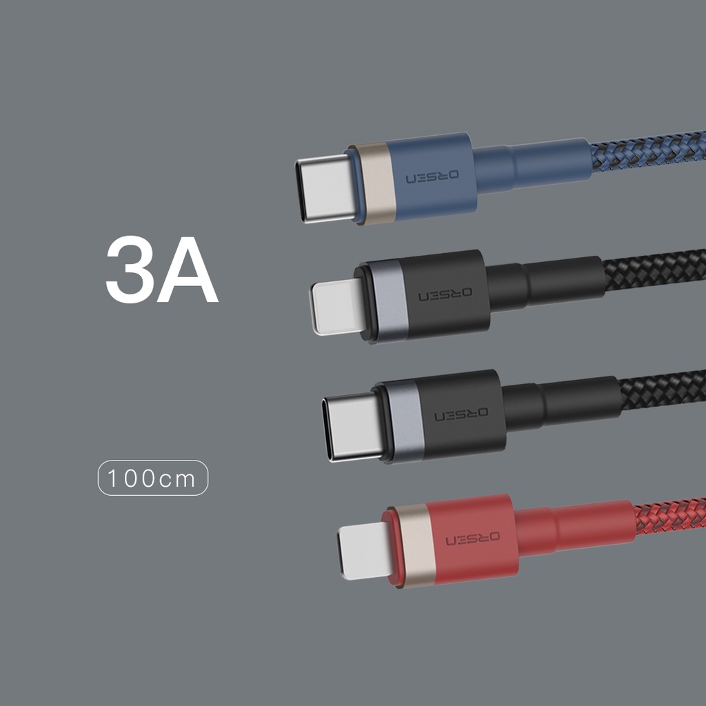 รูปภาพเพิ่มเติมเกี่ยวกับ Orsen by Eloop S53 สายชาร์จเร็ว USB Type C 3A รองรับถ่ายโอนข้อมูล สายถัก USB Type C to C ความยาว 1 เมตร  USB Data Cable Android ของแท้100%