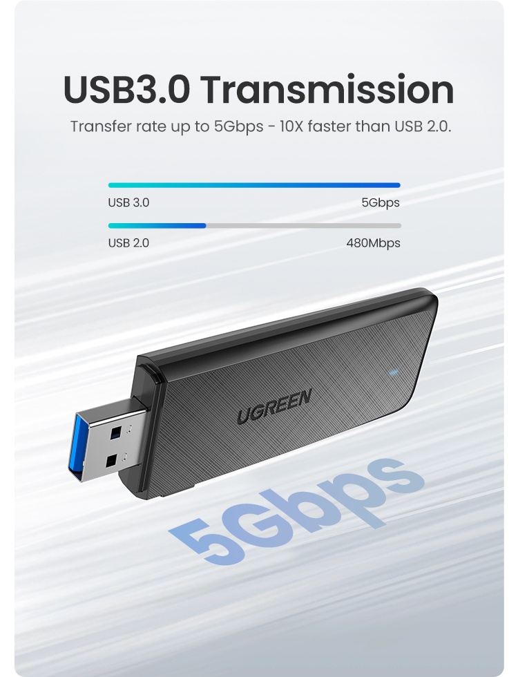 ภาพประกอบของ Ugreen อะแดปเตอร์เครือข่าย WiFi ไร้สาย 1300Mbps ปลั๊ก USB 2.4G และ 5G สําหรับคอมพิวเตอร์ PC