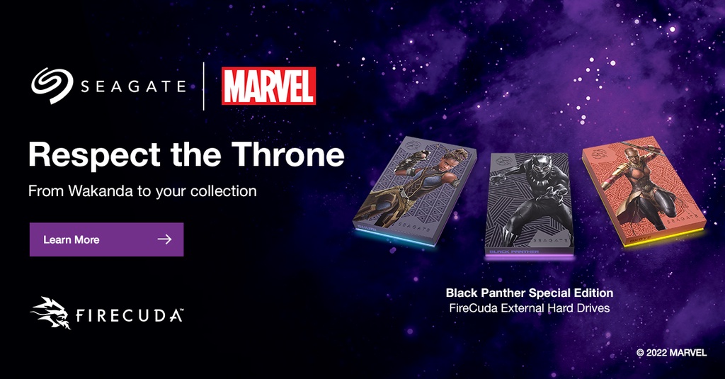 ภาพที่ให้รายละเอียดเกี่ยวกับ Seagate 2TB FireCuda Gaming Hard Drive Marvel Black Panther External 2.5" ฟรีบริการกู้ข้อมูล