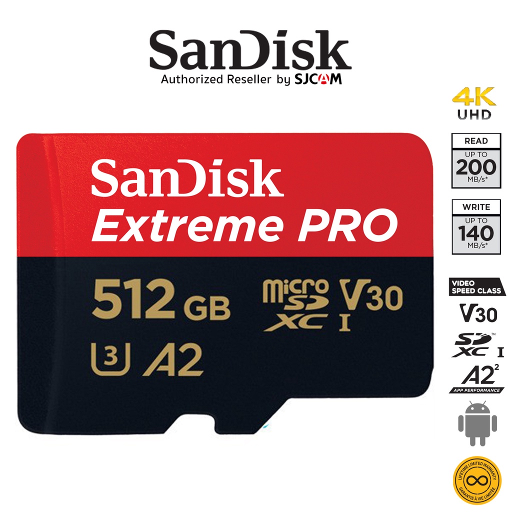 ภาพประกอบคำอธิบาย SanDisk Extreme Pro microSD 512GB ความเร็ว อ่าน 200MB/s เขียน 140MB/s (SDSQXCD-512G-GN6MA*1) เมมโมรี่ การ์ด แซนดิส ประกัน Synnex ตลอดอายุการใช้งาน