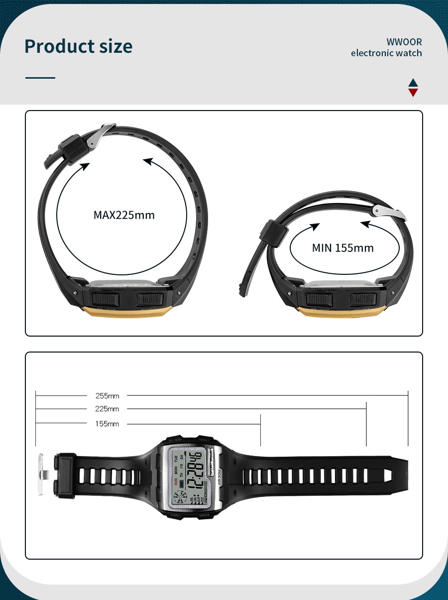 ลองดูภาพสินค้า WWOOR ผู้ชายนาฬิกาดิจิตอลแฟชั่นโครโนกราฟกันน้ำนาฬิกาแบรนด์ระดับไฮเอนด์ -601