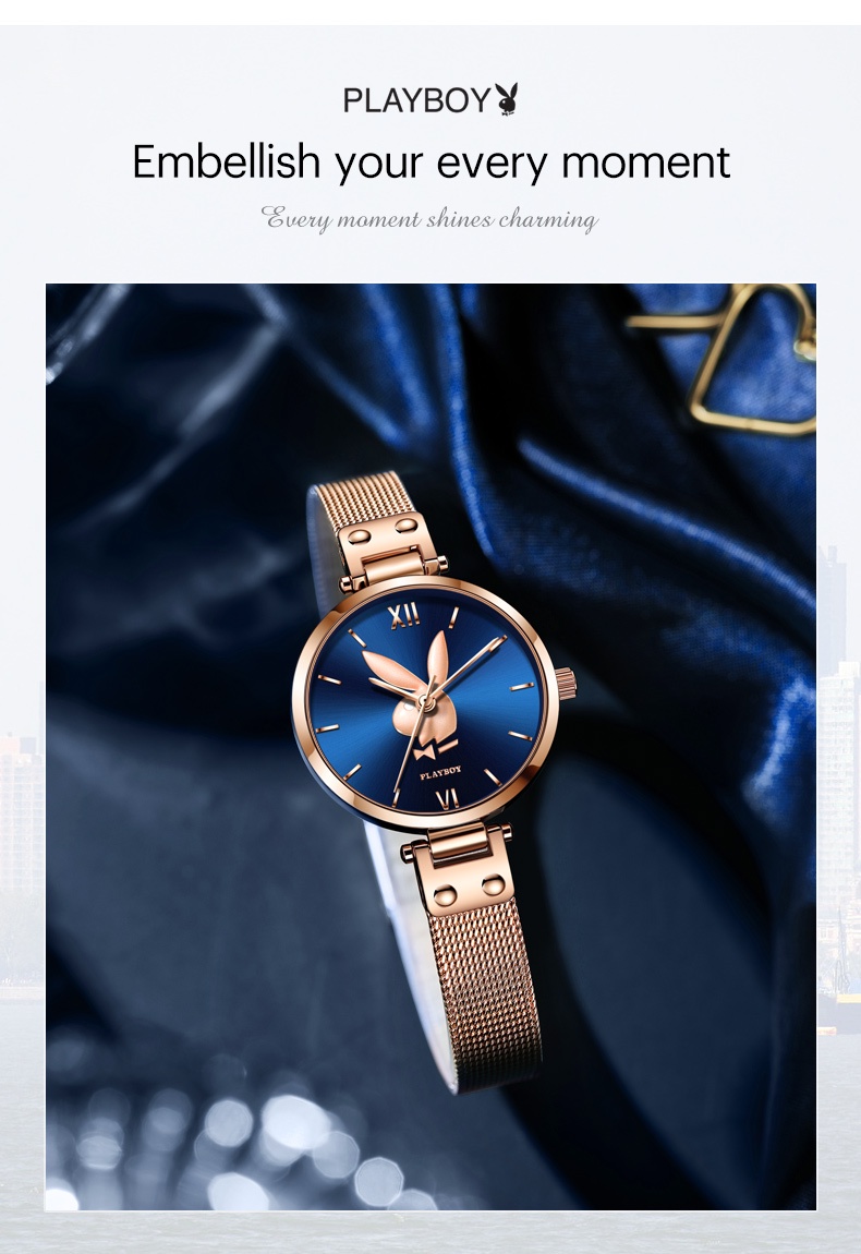 เกี่ยวกับสินค้า PLAYBOY 2037 นาฬิกาผู้หญิง กันน้ำ สายสแตนเลส นาฬิกาควอตซ์ผู้หญิง ขนาดเล็ก ดีไซน์หรูหราแฟชั่น นาฬิกาข้อมือ ของแท้