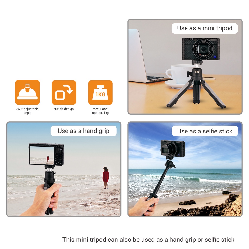 คำอธิบายเพิ่มเติมเกี่ยวกับ Kiwi 3-in-1 Bluetooth CapGrip ที่วางสมาร์ทโฟนพร้อมรีโมทคอนโทรลไร้สายที่ถอดออกได้, ที่จับกล้องโทรศัพท์มือถือ Selfie Booster ขาตั้งเดสก์ท็อปสำหรับการถ่ายภาพ Vlog และการสตรีมสด