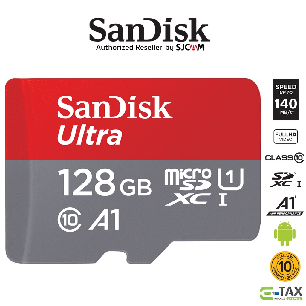 เกี่ยวกับสินค้า SanDisk Ultra Class10 A1 MicroSDXC 128GB อ่าน 140MB/s (SDSQUAB-128G-GN6MN) ใส่ กล้องวงจรปิด กล้องติดรถ แท็บเล็ต Synnex