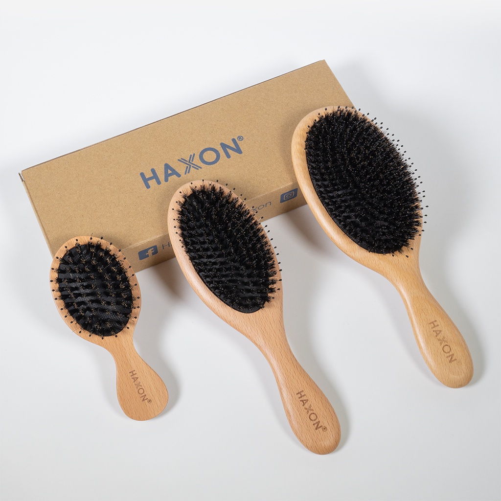 ลองดูภาพสินค้า Haxon Boar-Bristle Hair Brush หวีขนหมูป่าแท้ ขนหมูอัดแน่น หวีลดผมร่วง ช่วยให้ผมเงางาม แก้ผมพันกัน นวดหนังศีรษะ
