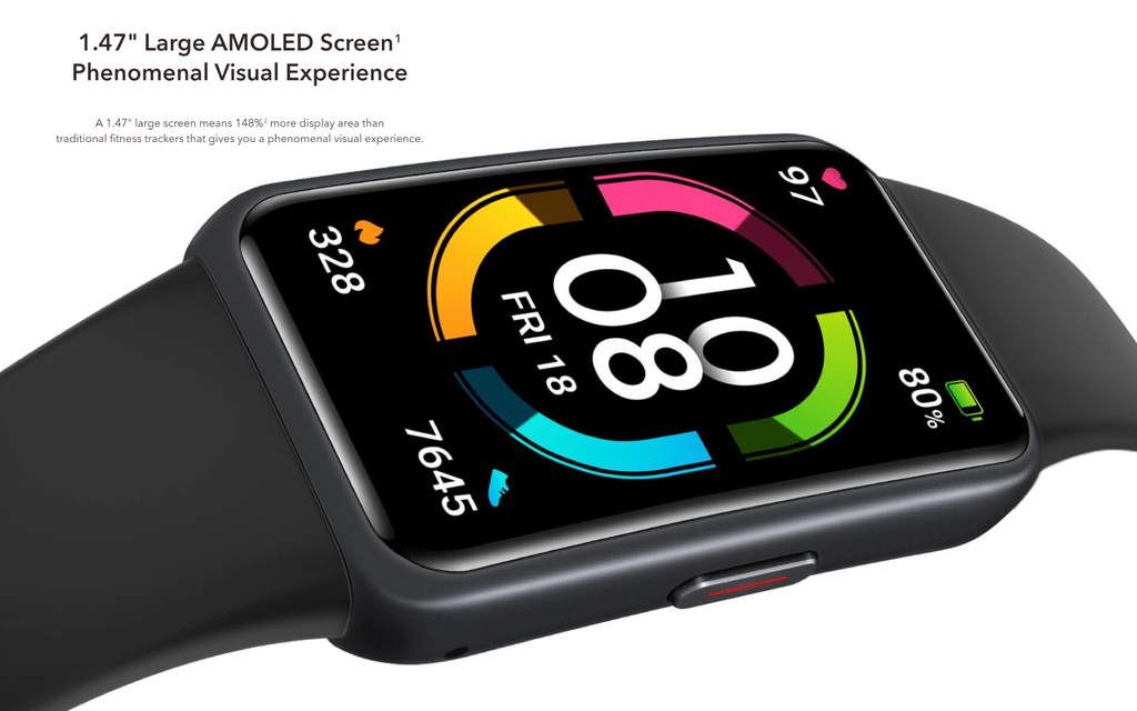 ภาพอธิบายเพิ่มเติมของ HONOR Band6 Smartwatch ขนาดหน้าจอใหญ่ขอบบาง 1.47" AMOLED กันน้ำได้ 50เมตร  ใช้งานแบตเตอรี่ยาวนาน 14 วัน (สมาร์ทวอทช์)