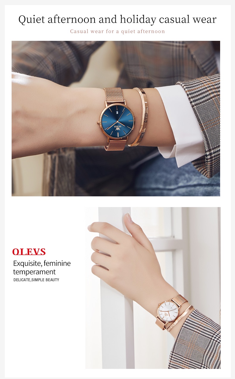 ภาพประกอบของ OLEVS นาฬิกา นาฬิกาแบรนด์เนมแท้ นาฬิกาข้อมือผู้หญิง สายสแตนเลส คลาสสิค หรูหรา 100%