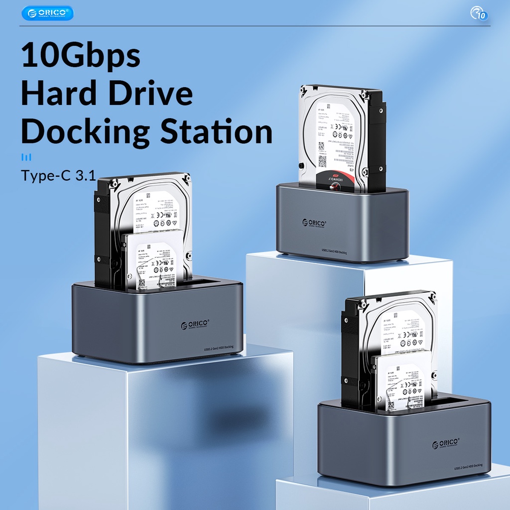 เกี่ยวกับสินค้า ORICO 2.5"/3.5" Hard Disk Docking Station with Offline Clone, Aluminum Alloy Double Slot USB C to SATA Hard Disk Enclosure, Support Up to 36TB UASP