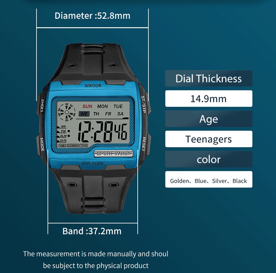 ลองดูภาพสินค้า WWOOR ผู้ชายนาฬิกาดิจิตอลแฟชั่นโครโนกราฟกันน้ำนาฬิกาแบรนด์ระดับไฮเอนด์ -601