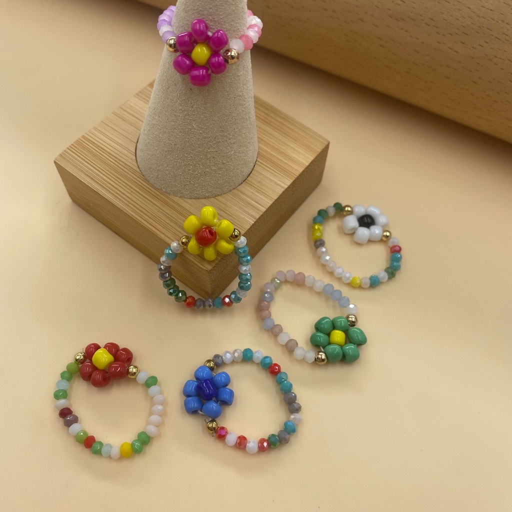 รูปภาพเพิ่มเติมของ แหวน ประดับลูกปัด รูปดอกไม้ ขนาดเล็ก สีสันสดใส แฮนด์เมด สําหรับผู้หญิง