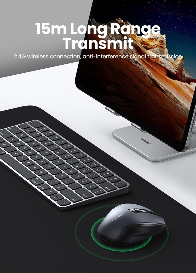 ภาพประกอบคำอธิบาย Ugreen เมาส์ไร้สาย 6 ปุ่มเสียงเงียบ Wireless Mouse 2.4G พร้อมตัวรับสัญญาณ USB 5 ระดับ DPI 4000DPI สําหรับแล็ปท็อป PC Mac Linux