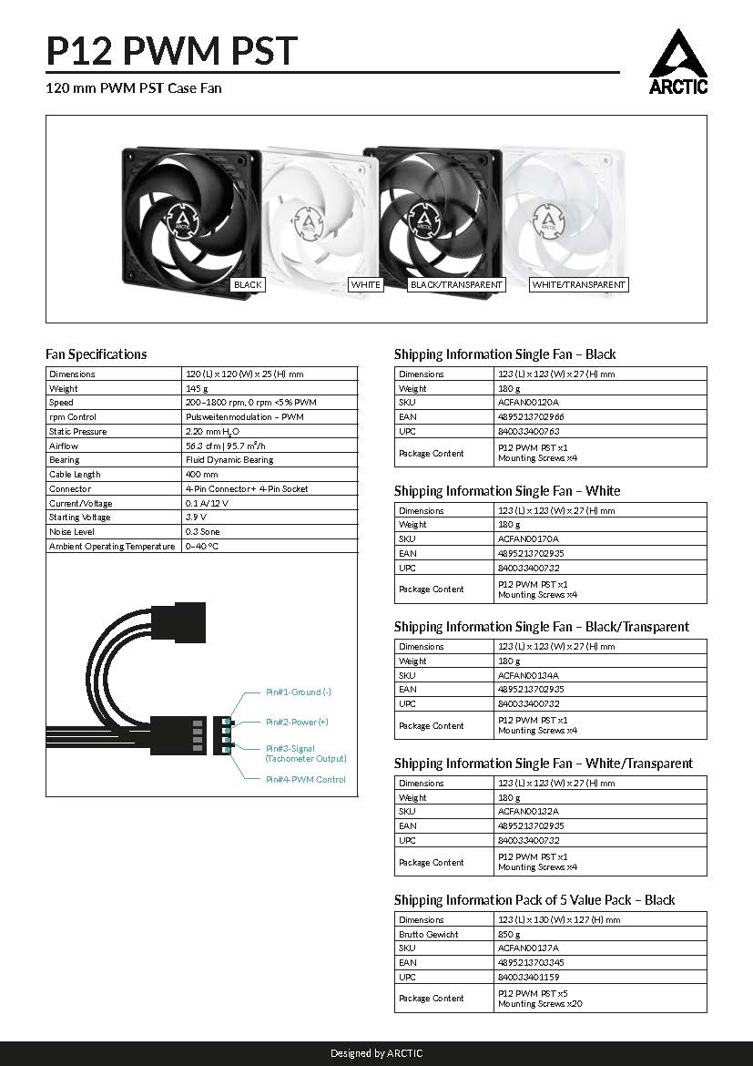 รูปภาพรายละเอียดของ ARCTIC P12 PWM PST (Black/Black) (Computer fan / พัดลมระบายความร้อนคอมพิวเตอร์)