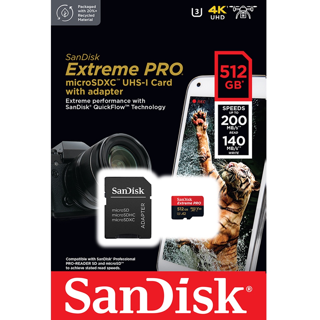 ภาพประกอบคำอธิบาย SanDisk Extreme Pro microSD 512GB ความเร็ว อ่าน 200MB/s เขียน 140MB/s (SDSQXCD-512G-GN6MA*1) เมมโมรี่ การ์ด แซนดิส ประกัน Synnex ตลอดอายุการใช้งาน
