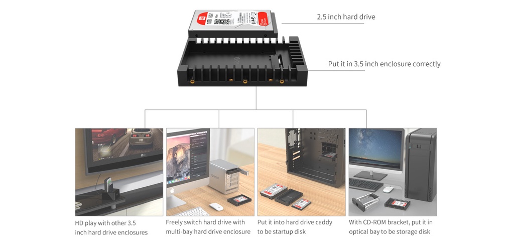 เกี่ยวกับ ORICO Hard Drive Caddy 2.5inch to 3.5inch Support SATA 3.0 To USB 3.0 6Gbps Support 7 / 9.5 /12.5mm 2.5 inch SATA HDDs and SSDs (1125SS)