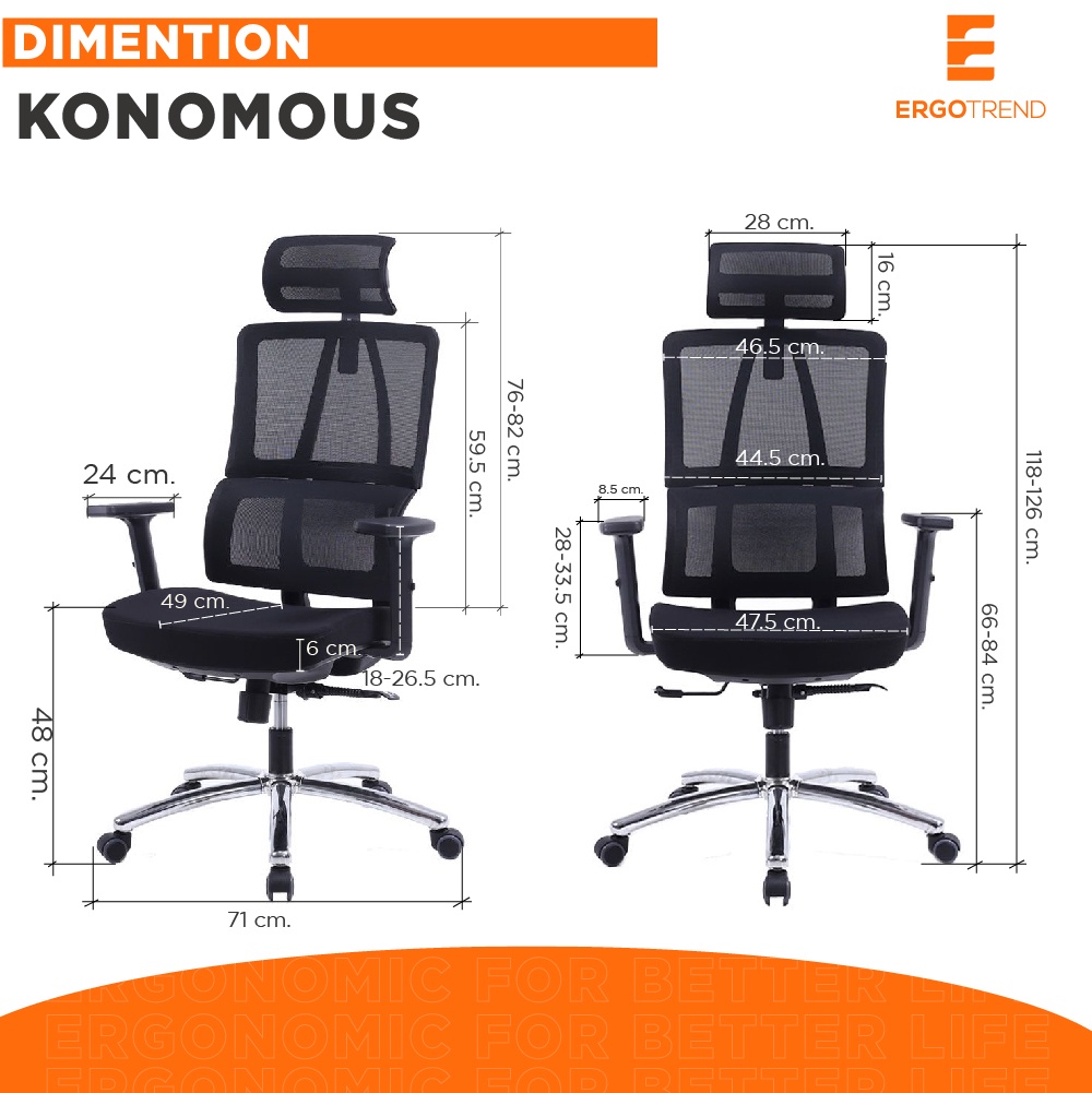Ergotrend เก้าอี้เพื่อสุขภาพเออร์โกเทรน รุ่น Konomous เก้าอี้สีดำ ระบายอากาศดีเยี่ยม นุ่มสบาย ตามหลักสรีระศาสตร์ Ergonomic เก้าอี้พนักพิงสูง ลดอาการปวดเมื่อย เกรดคุณภาพ