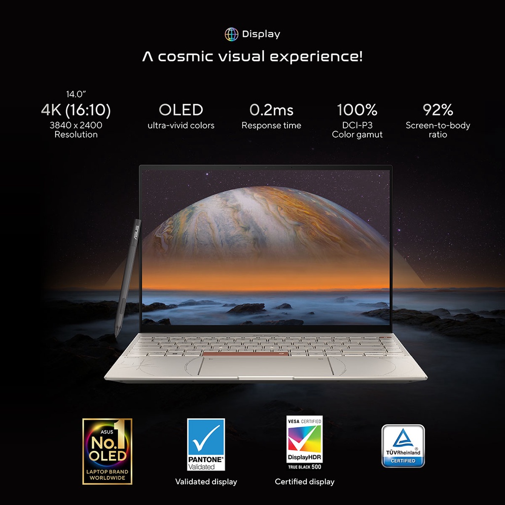 รายละเอียดเพิ่มเติมเกี่ยวกับ ASUS Zenbook 14X OLED Space Edition (UX5401ZAS-KU721WS), 14 inch thin and light laptop, 4K OLED touchscreen, Intel 12th gen Core i7, 16GB LPDDR5, 1TB PCIe 4.0 SSD