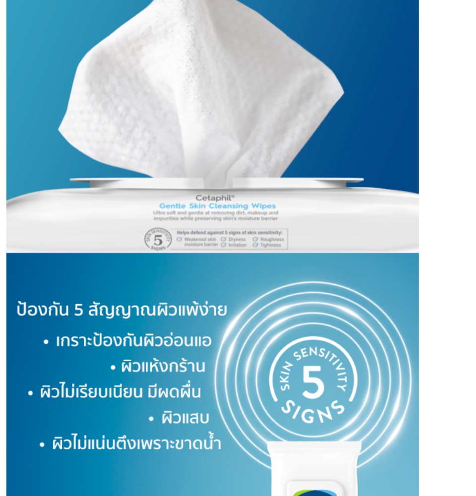 ภาพที่ให้รายละเอียดเกี่ยวกับ เซตาฟิล Cetaphil Gentle Skin Cleansing Wipes ผ้าเช็ดเครื่องสำอางและครีมกันแดด สูตรอ่อนโยน 25 แผ่น