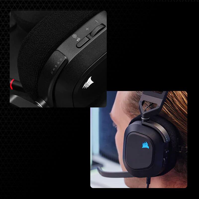 ภาพประกอบคำอธิบาย CORSAIR Headset HS80 RGB USB Wired Gaming Headset  Carbon