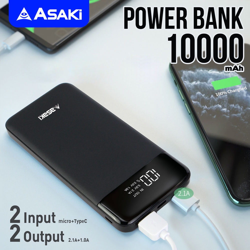 เกี่ยวกับสินค้า Asaki Powerbank แบตสำรอง 10000 mAh.จอ LEDแบตแท้ มี มอก.Type-C - Micro USB รุ่น A-B3551 ประกัน 1ปี