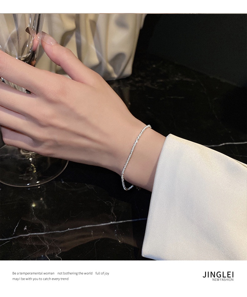 ภาพอธิบายเพิ่มเติมของ Silver Pigment Ring Bracelet Female Girl's New Summer Ins Niche Design Fashion Simple Hand Rope Ins Cold Wind Sparkling Hand Ornaments Female