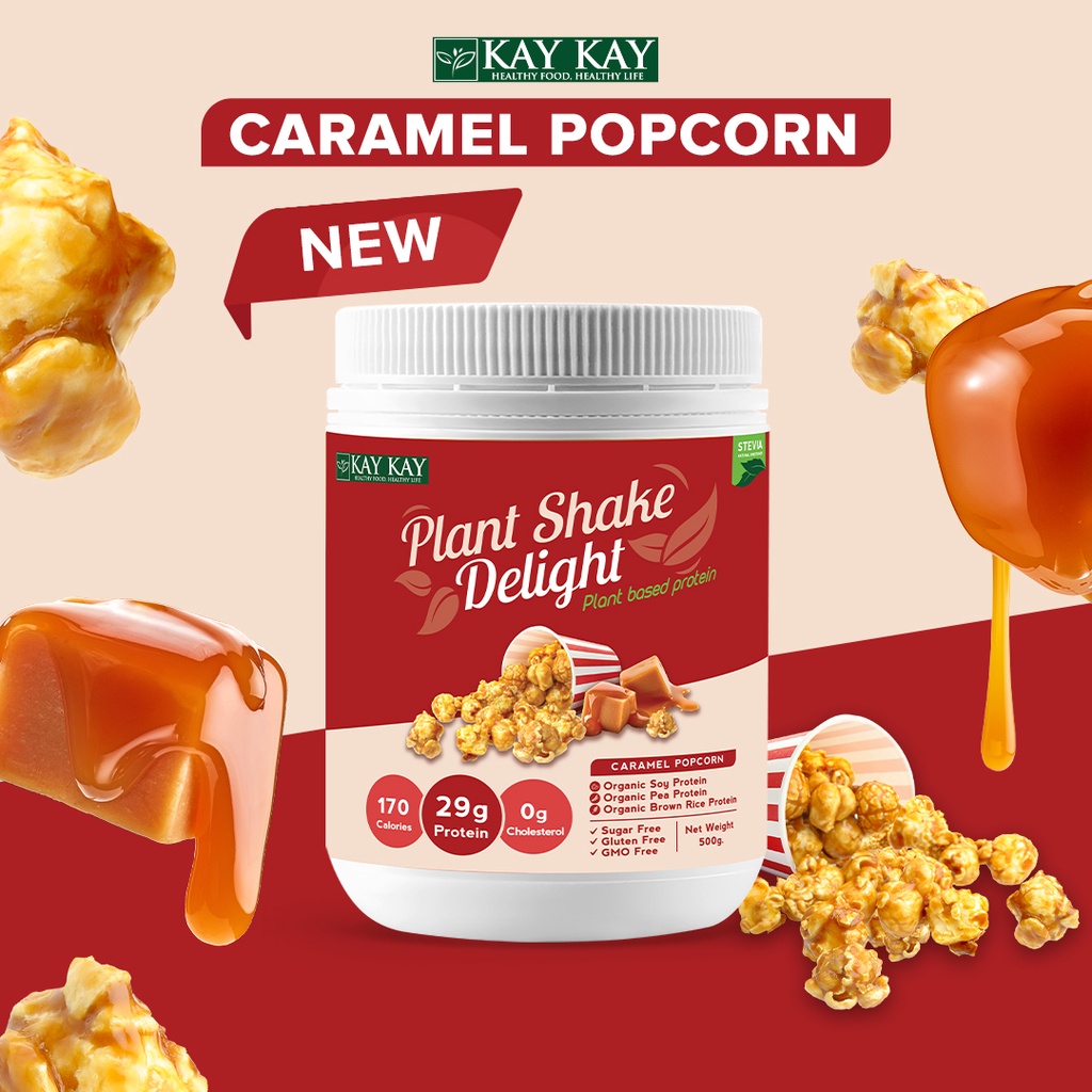 ลองดูภาพสินค้า KAY KAY Plant Shake Delight Plant Based Protein โปรตีนจากพืช รสคาราเมล ป๊อปคอร์น (Caramel Popcorn) อร่อย โปรตีนสูง วีแกน ขนาด 500 กรัม