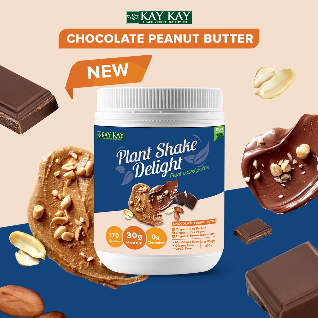 มุมมองเพิ่มเติมของสินค้า KAY KAY Plant Shake Delight Plant Based Protein โปรตีนจากพืช รสช็อกโกแลต พีนัทบัตเตอร์ (Chocolate Peanut Butter) อร่อย โปรตีนสูง วีแกน ขนาด 500 กรัม