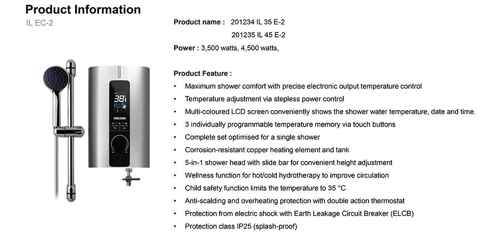 รายละเอียดเพิ่มเติมเกี่ยวกับ Stiebel Eltron เครื่องทำน้ำอุ่น รุ่น IL 35 EC-2