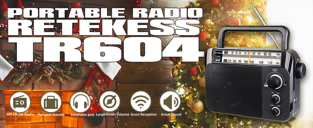 รูปภาพรายละเอียดของ Retekess TR604 วิทยุ FM AM แบบพกพา แจ็คหูฟัง 3.5 มม. (สีดํา)