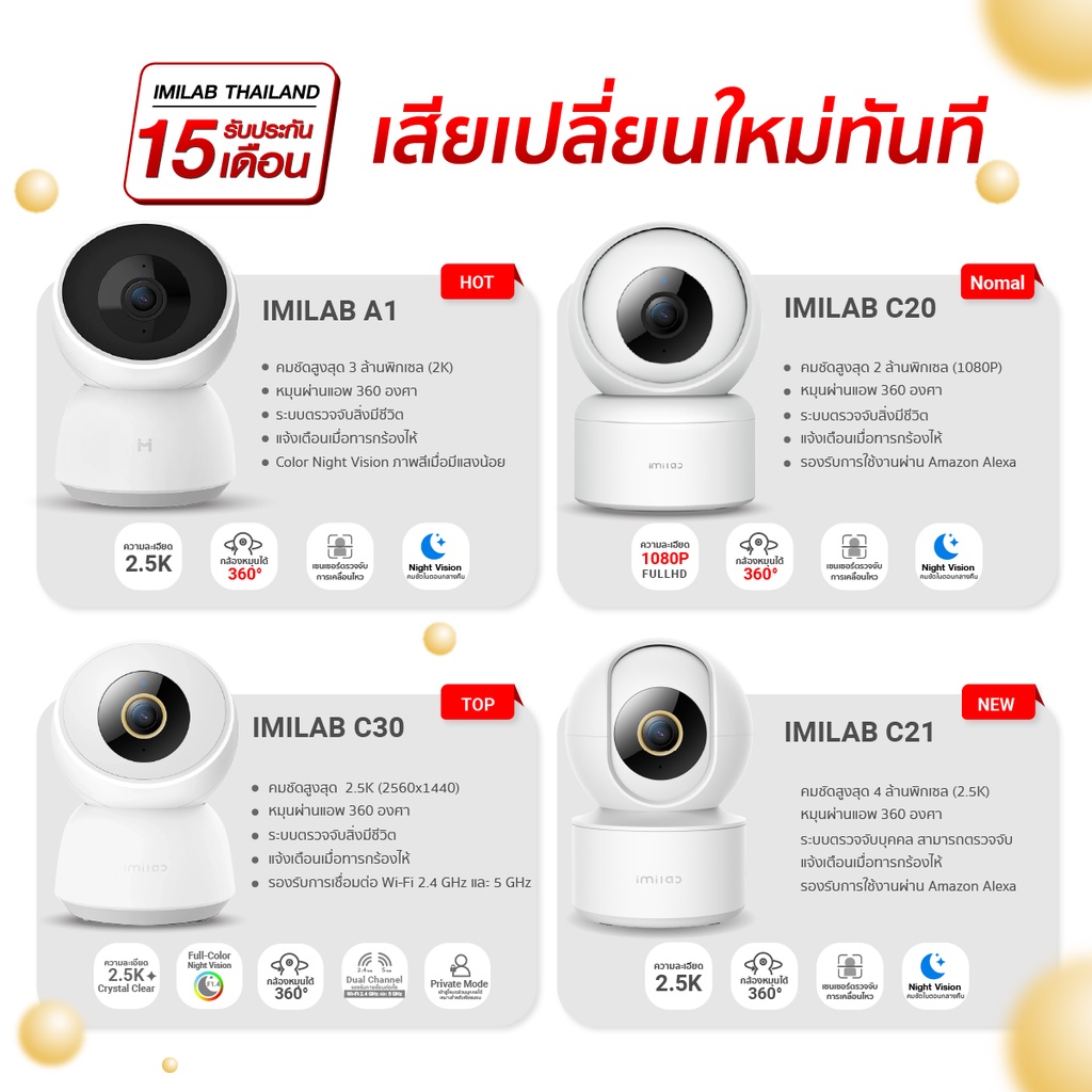 รูปภาพรายละเอียดของ IMILAB Pro A1 (GB V.) กล้องวงจรปิด wifi ภายในบ้าน2K คุยผ่านกล้องได้ ศูนย์ไทย-2Y