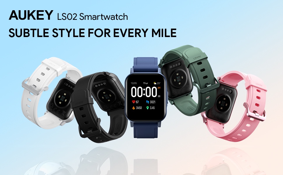 มุมมองเพิ่มเติมเกี่ยวกับ AUKEY LS02 สมาร์ทวอทช์ Smartwatch Fitness Tracker with 12 Activity Modes IPX6 Waterproof 20 Day Battery, Support iOS & Android รุ่น LS02