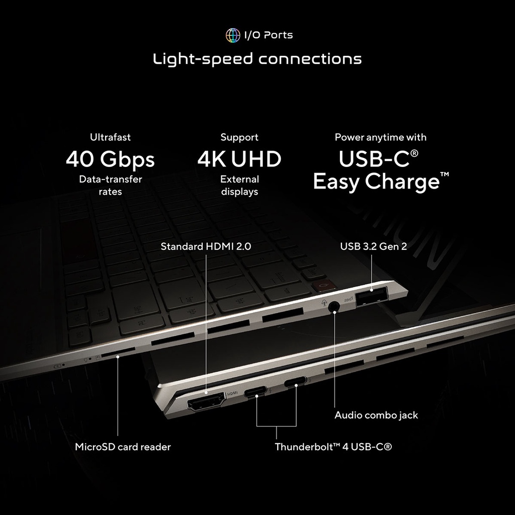 รายละเอียดเพิ่มเติมเกี่ยวกับ ASUS Zenbook 14X OLED Space Edition (UX5401ZAS-KU721WS), 14 inch thin and light laptop, 4K OLED touchscreen, Intel 12th gen Core i7, 16GB LPDDR5, 1TB PCIe 4.0 SSD
