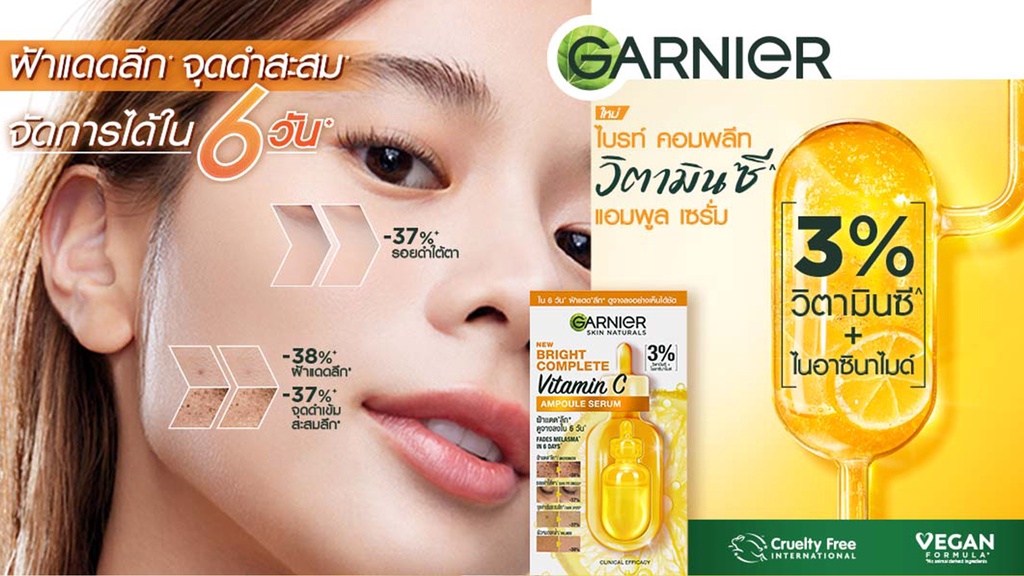 เกี่ยวกับสินค้า การ์นิเย่ ไบรท์ คอมพลีท วิตามินซี แอมพูล เซรั่ม 1.5 มล 12 โดส แพ็คเดี่ยว แพ็คคู่ Garnier Bright Complete Vitamin C Ampoule Serum 1.5ml-12 Doses 1 Box 2Boxes ลดเลือนจุดด่างดำ รอยสิว เซรั่มบำรุงผิวหน้า
