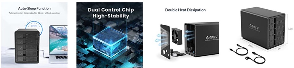 รูปภาพเพิ่มเติมเกี่ยวกับ ORICO 5 Bay USB 3.0 to SATA External Hard Drive Enclosure for 2.5/3.5 inch HDD SSD Support 80TB (5 x 16TB) Aluminum Alloy Enclosure Built-in 150W Power & Dual Chip9558U3