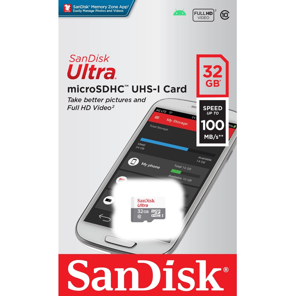 มุมมองเพิ่มเติมของสินค้า SanDisk Ultra Micro SDcard Class10 16GB 32GB 64GB 128GB (SDSQUNR) เมมโมรี่การ์ด กล้องวงจรปิดไร้สาย กล้อง Ip camera TF Card Micro SD