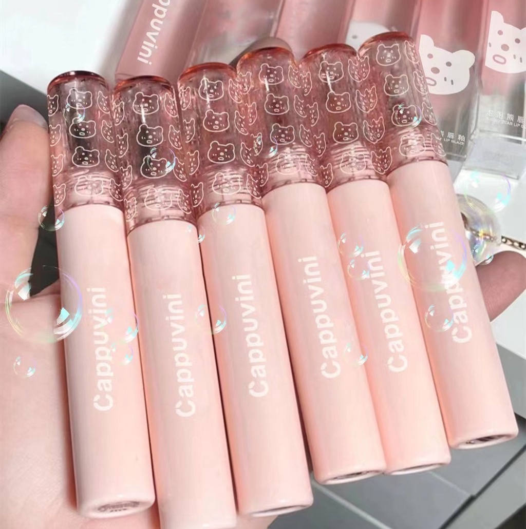 มุมมองเพิ่มเติมของสินค้า ลิปสติก ️Cappuvini Cute Bear Mirror Lip glaze Water gloss Lip gloss lipstick