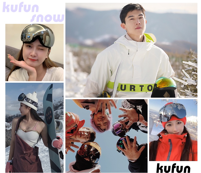ภาพประกอบของ Kufun แว่นตาสกี ป้องกันหมอก ทรงกลม หิมะ สําหรับผู้หญิง ผู้ชาย และเด็ก