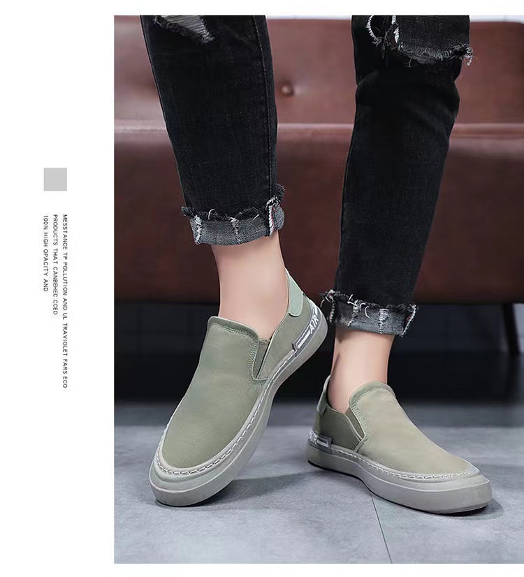 รูปภาพรายละเอียดของ QiaoYiLuo รองเท้าผ้าใบสลิปออน รองเท้าลำลองผู้ชาย มี 2 สีให้เลือก