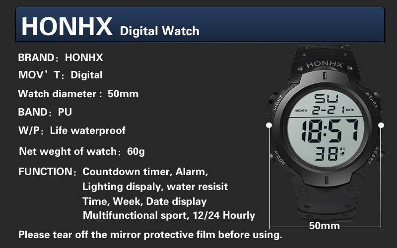 ภาพประกอบของ นาฬิกาข้อมือดิจิทัล LED สายยางซิลิโคน กันน้ํา จับเวลา วันที่ สไตล์สปอร์ต สําหรับผู้ชาย