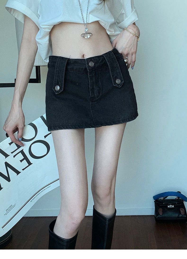 ภาพอธิบายเพิ่มเติมของ FayShow กางเกงยีนส์ขาสั้น กระโปรง กางเกงขาสั้น กระโปรงปลอมสองชิ้นของผู้หญิงเอวสูงเกาหลี QK22100902