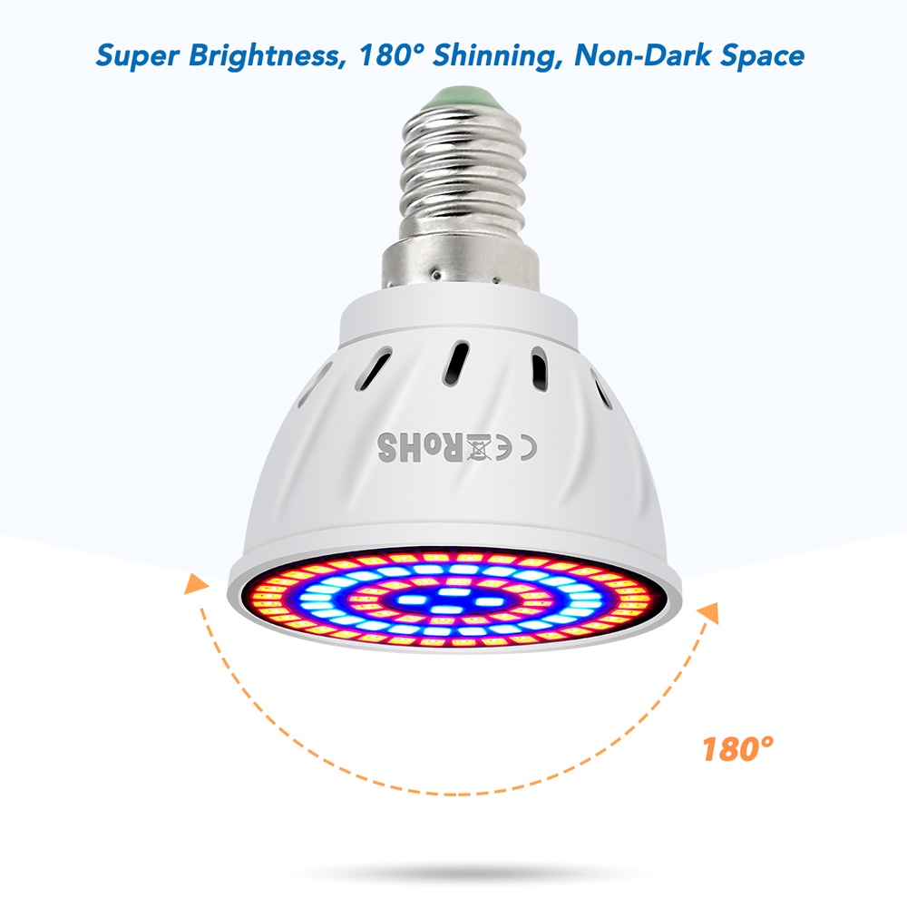 ข้อมูลเพิ่มเติมของ หลอดไฟปลูกต้นไม้ Full Spectrum Led Grow Light E27 หลอดไฟปลูกพืช 220V หลอดไฟปลูกผัก ไฮโดรโปนิกส์ MR16 E14 GU10 B22 48/60/80Leds