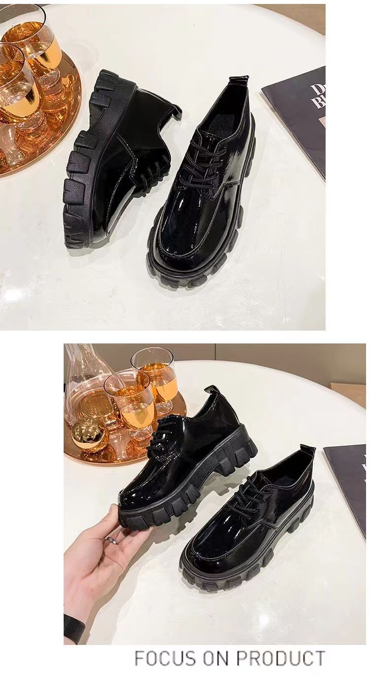 ข้อมูลประกอบของ Qiao YiLuo รองเท้าหนังสีดำขนาดเล็กของผู้หญิง ins รองเท้าแพลตฟอร์มสไตล์