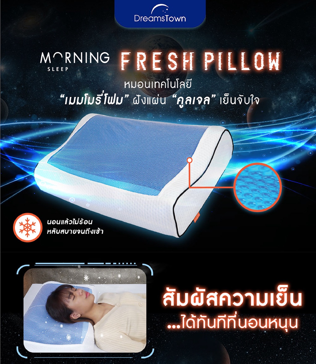 เกี่ยวกับ Morning Sleep หมอนเจลเพื่อสุขภาพ มี Cool Gel Pad ช่วยรองรับสรีระ ทรง Contourหมอนเมมโมรี่โฟม หมอน รุ่น Fresh Pillow