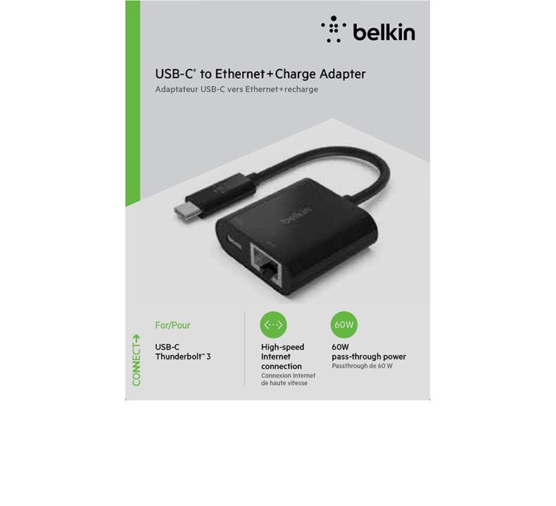 มุมมองเพิ่มเติมของสินค้า Belkin ฮับมัลติพอร์ต Hub USB-C to Gigabit Lan + USB C Charge 60W รองรับ WindowsOS MacOS INC001btBK