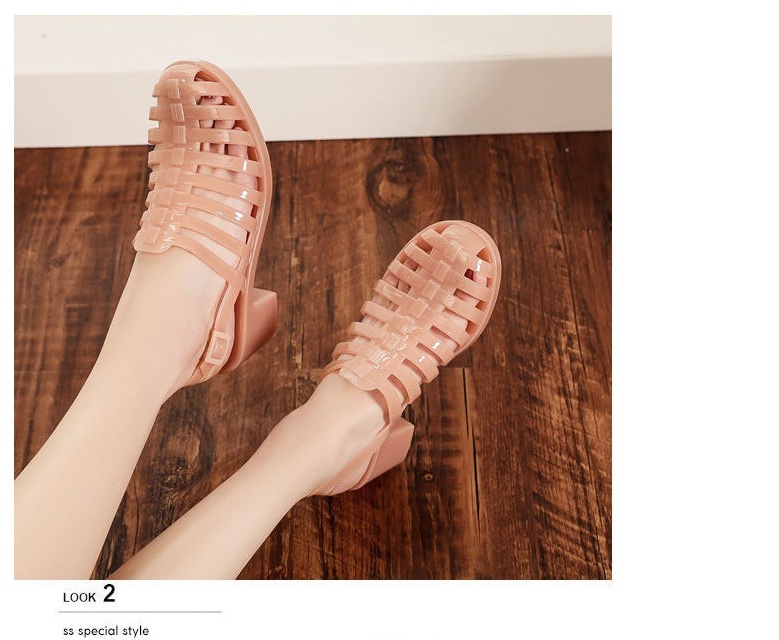 ข้อมูลเพิ่มเติมของ QiaoYiLuo ผู้หญิงใหม่เกาหลีรองเท้าเจลลี่โปร่งใสคริสตัลพลาสติกส้นสูงโรมัน เป่าโถวชายหาดรองเท้าแตะ