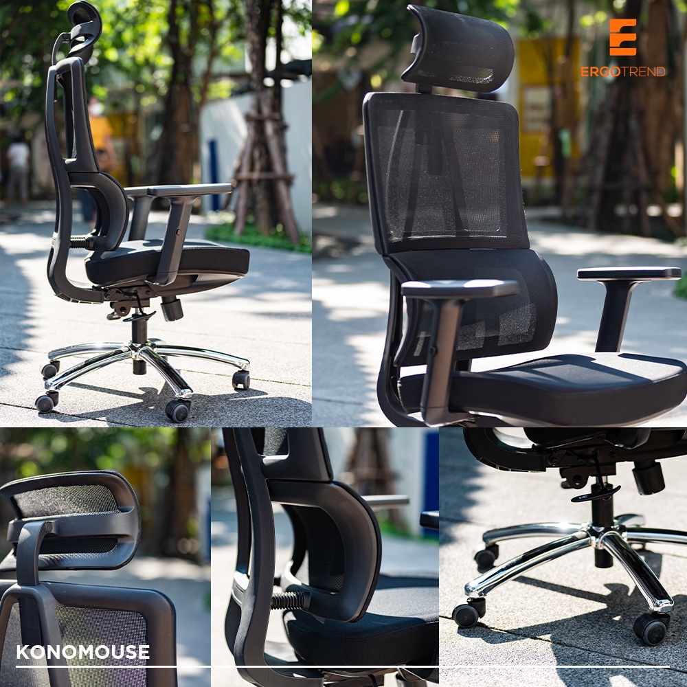 Ergotrend เก้าอี้เพื่อสุขภาพเออร์โกเทรน รุ่น Konomous เก้าอี้สีดำ ระบายอากาศดีเยี่ยม นุ่มสบาย ตามหลักสรีระศาสตร์ Ergonomic เก้าอี้พนักพิงสูง ลดอาการปวดเมื่อย เกรดคุณภาพ