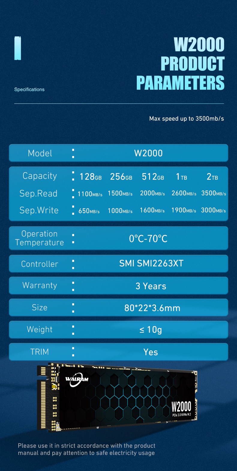 Walram NVMe PCIe Gen3x4 M.2 2280 SSD Read 2600MB/s Write 1700MB/s ...