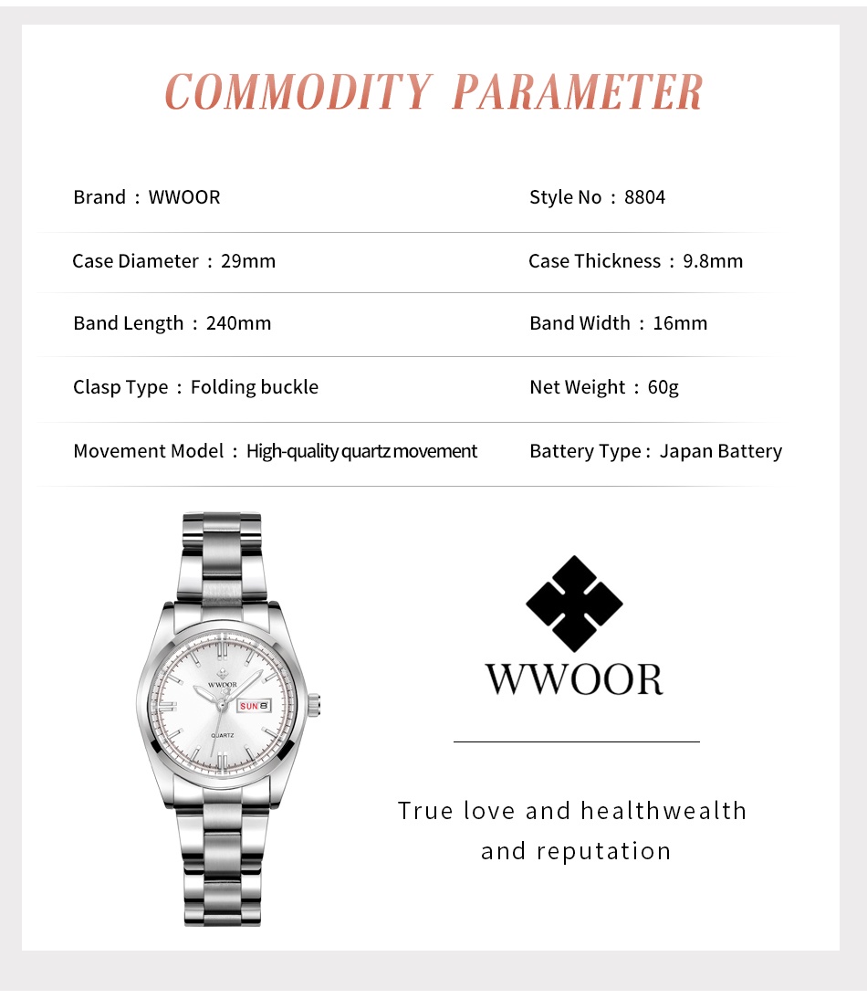 ภาพประกอบของ WWOOR นาฬิกาข้อมือแฟชั่น กันน้ํา ระดับไฮเอนด์ สําหรับสตรี -8804