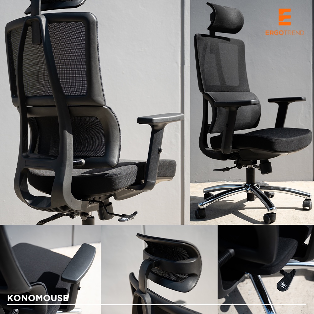 Ergotrend เก้าอี้เพื่อสุขภาพเออร์โกเทรน รุ่น Konomous เก้าอี้สีดำ ระบายอากาศดีเยี่ยม นุ่มสบาย ตามหลักสรีระศาสตร์ Ergonomic เก้าอี้พนักพิงสูง ลดอาการปวดเมื่อย เกรดคุณภาพ
